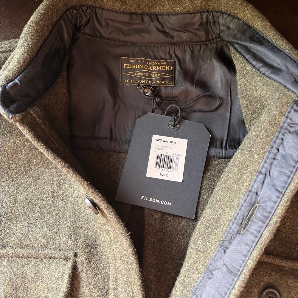 New Filson CPO wool shirt, in green.